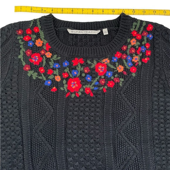 NWOT • Black Knit Sweater with Front Floral Detail - Picture 7 of 12